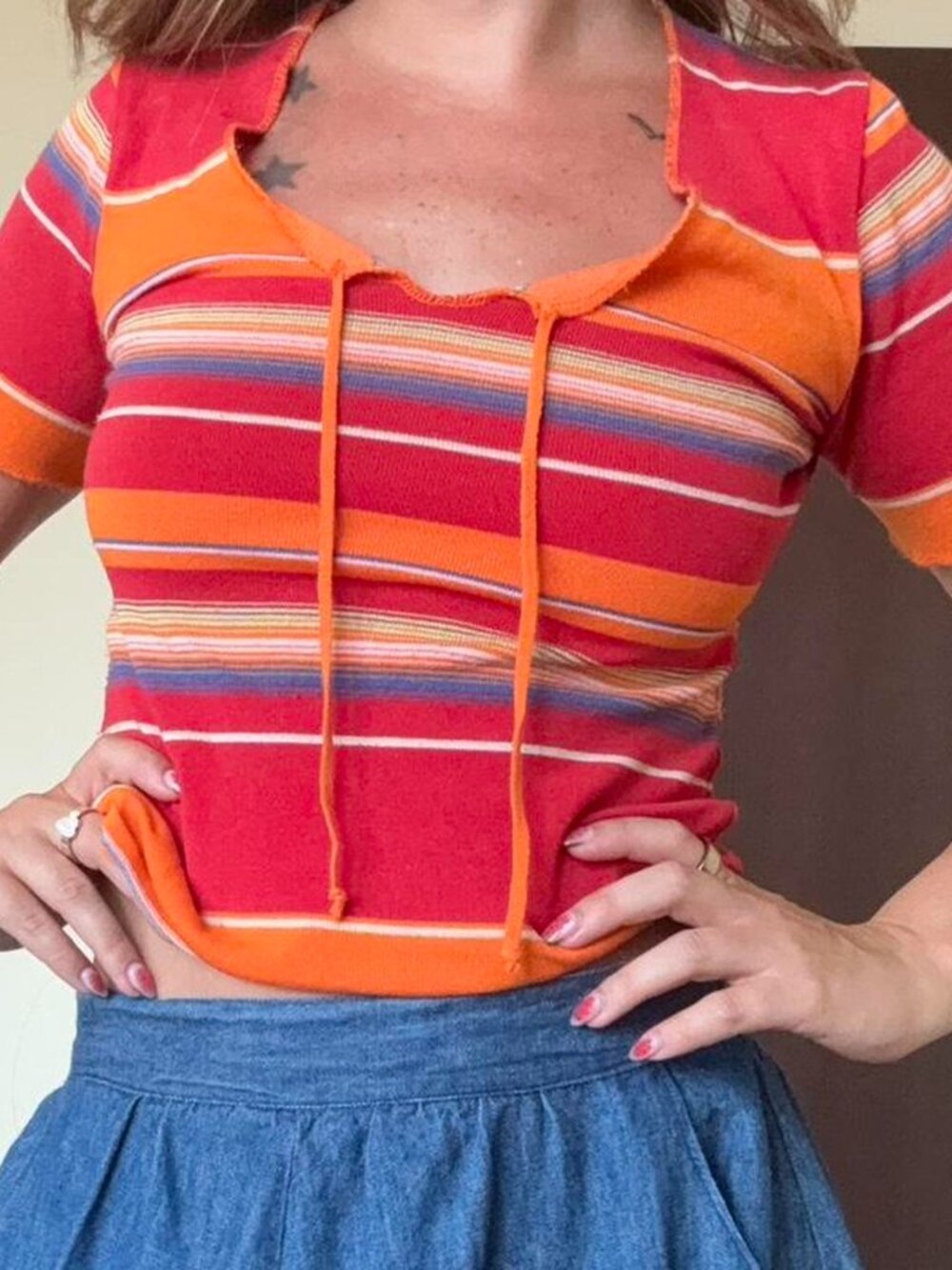 Vintage orange and red stripe knit top